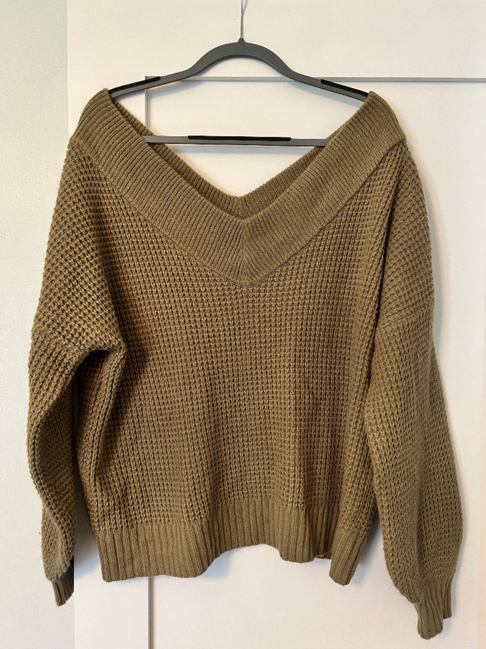V neck off the shoulder sweater